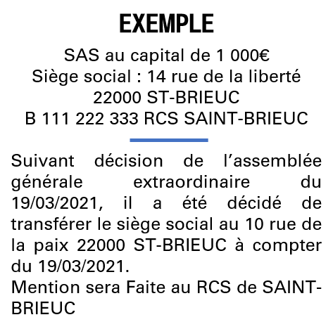 Modèle annonce légale de transfert de siège Côtes-d'Armor