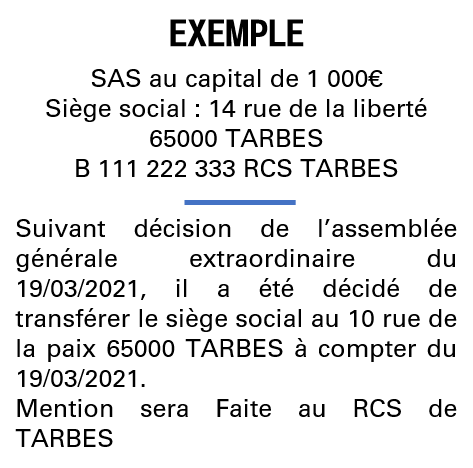 Modèle annonce légale de transfert de siège Hautes-Pyrénées