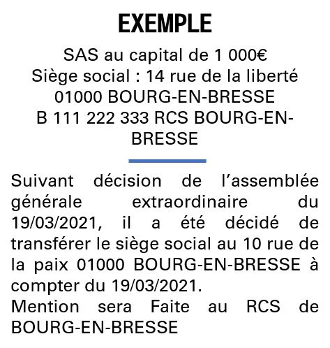 Modèle annonce légale de transfert de siège Ain