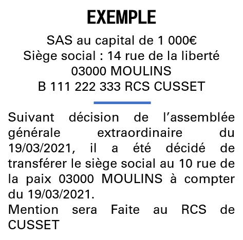 Modèle annonce légale de transfert de siège Allier