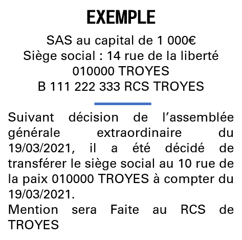 Modèle annonce légale de transfert de siège Aube