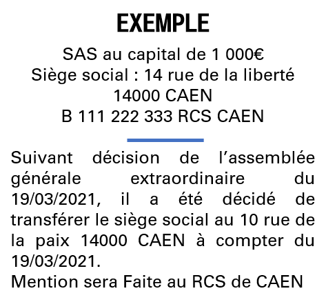 Modèle annonce légale de transfert de siège Calvados
