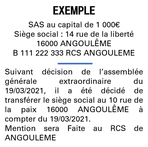 Modèle annonce légale de transfert de siège Charente