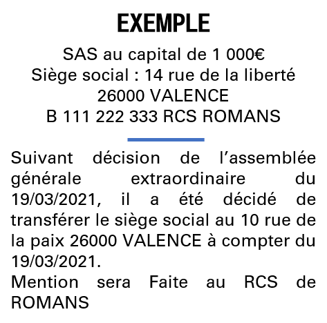 Modèle annonce légale de transfert de siège Drôme