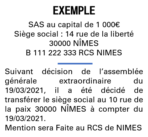 Modèle annonce légale de transfert de siège Gard