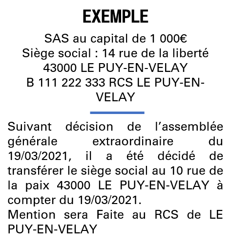 Modèle annonce légale de transfert de siège Haute-Loire