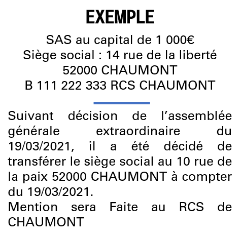 Modèle annonce légale de transfert de siège Haute-Marne