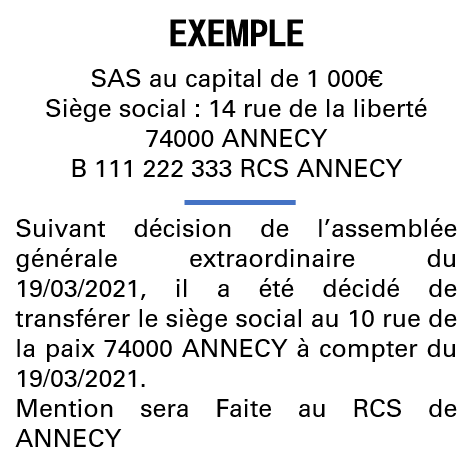 Modèle annonce légale de transfert de siège Haute-Savoie