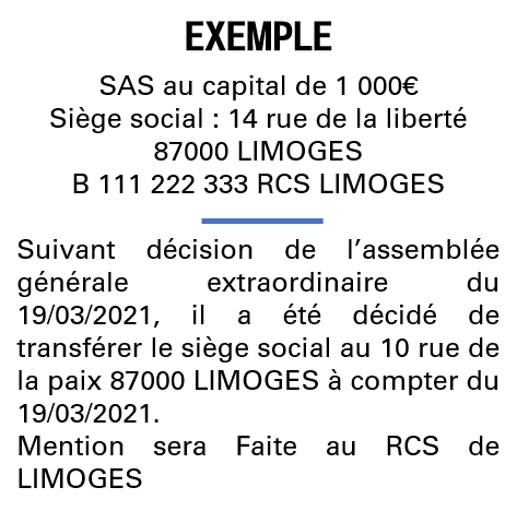 Modèle annonce légale de transfert de siège Haute-Vienne
