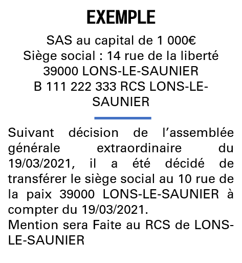 Modèle annonce légale de transfert de siège Jura