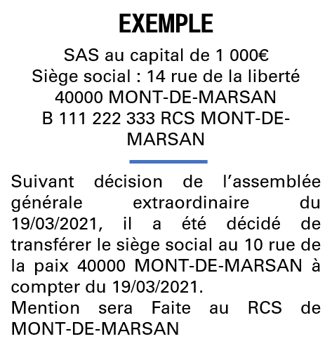 Modèle annonce légale de transfert de siège Landes