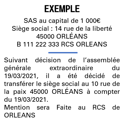 Modèle annonce légale de transfert de siège Loiret