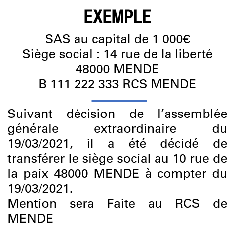 Modèle annonce légale de transfert de siège Lozère