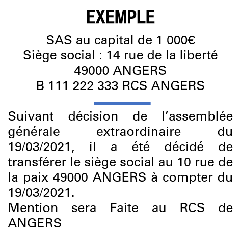 Modèle annonce légale de transfert de siège Maine-et-Loire