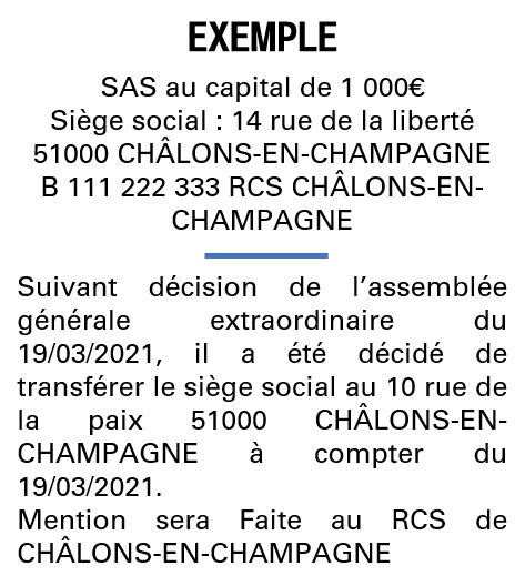 Modèle annonce légale de transfert de siège Marne