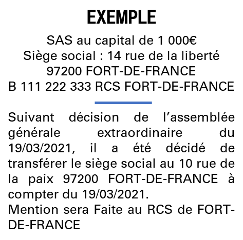 Modèle annonce légale de transfert de siège Martinique