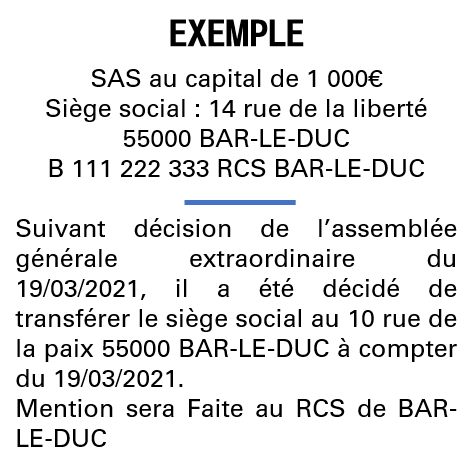 Modèle annonce légale de transfert de siège Meuse
