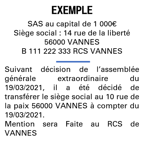 Modèle annonce légale de transfert de siège Morbihan