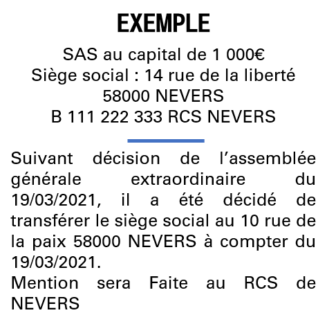 Modèle annonce légale de transfert de siège Nièvre