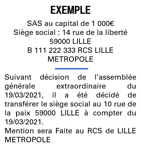 Modèle annonce légale de transfert de siège Nord