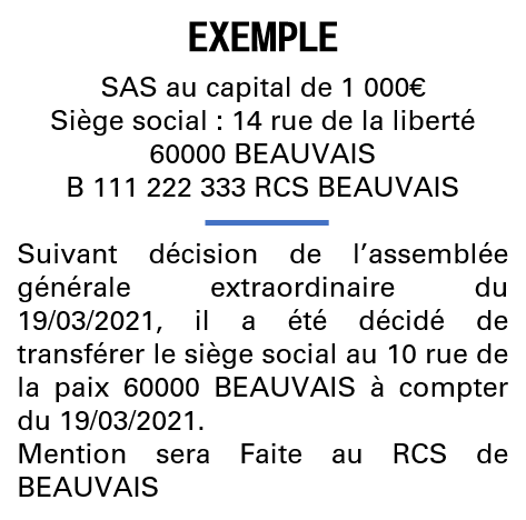Modèle annonce légale de transfert de siège Oise