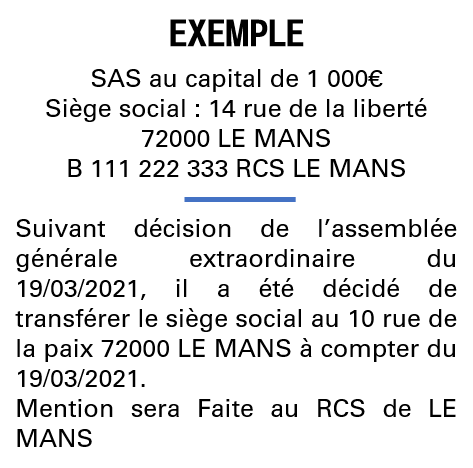 Modèle annonce légale de transfert de siège Sarthe