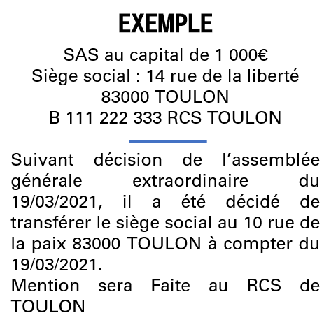Modèle annonce légale de transfert de siège Var