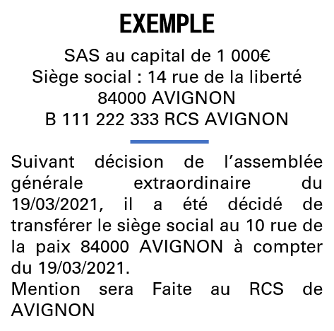 Modèle annonce légale de transfert de siège Vaucluse