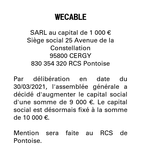 Exemple annonce légale Augmentation de capital social