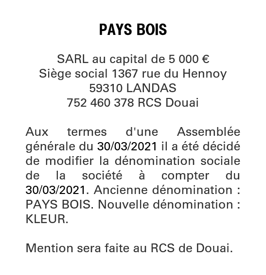 Exemple annonce légale Changement de dénomination sociale
