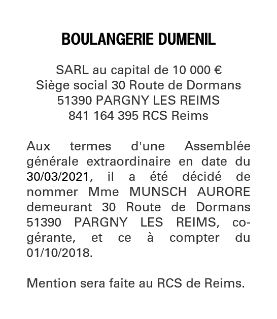 Exemple annonce légale Nomination de co-gérant