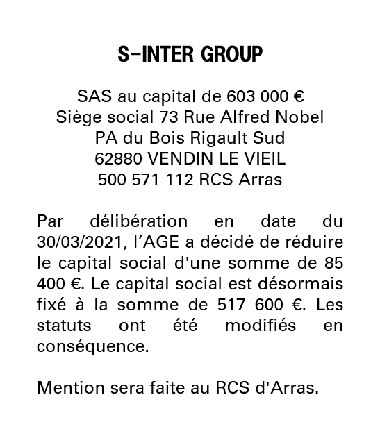 Exemple annonce légale Réduction de capital social