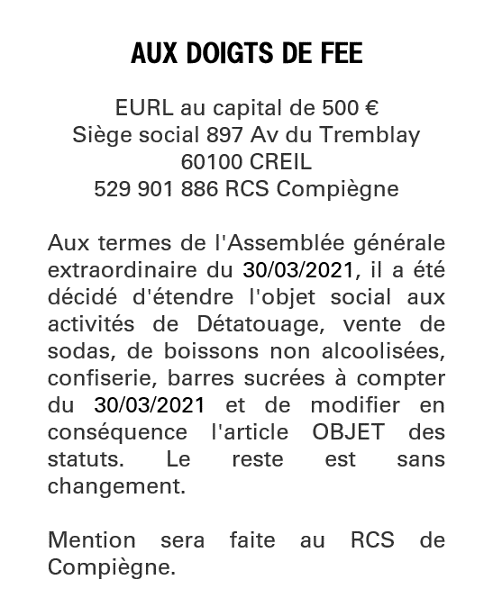 Exemple annonce légale Extension de l'objet social