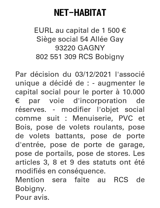 Exemple annonce légale Modifications diverses